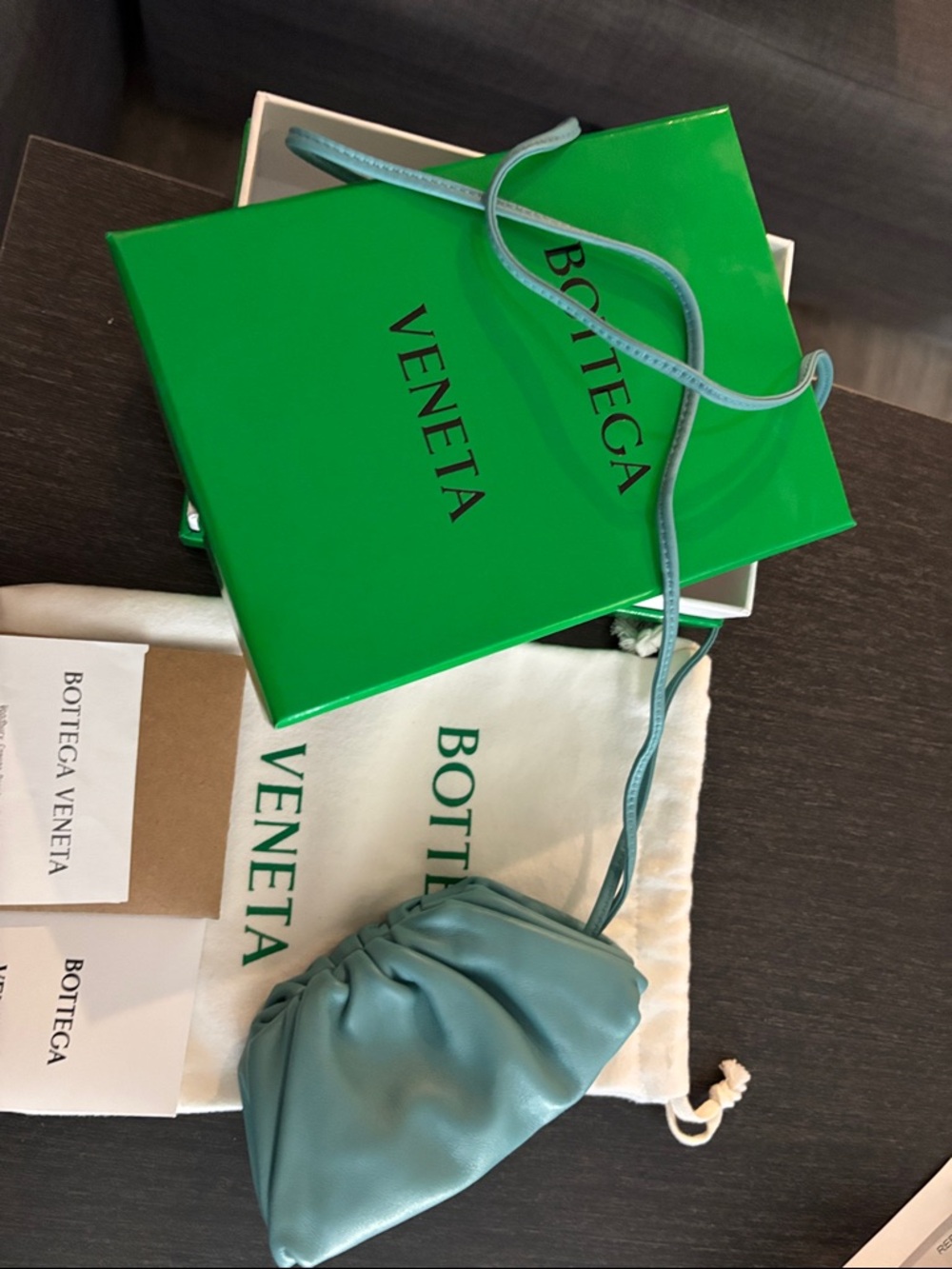Bottega Veneta Teal Mini Gathered Leather Coin Pouch with Strap - Picture 4 of 9